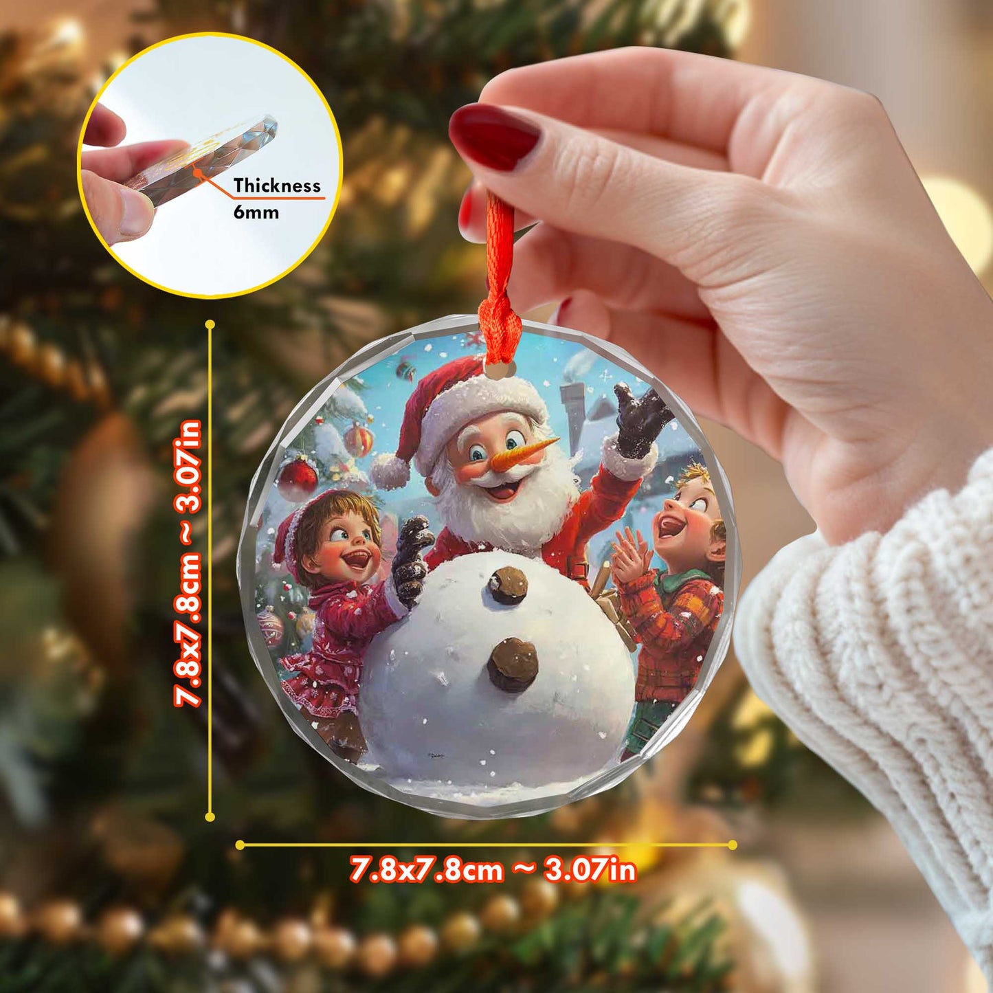 Netecom Santa Claus and Children with Snowman Glass Ornament – Holiday Tree Decoration, Gift Keepsake, 3 in