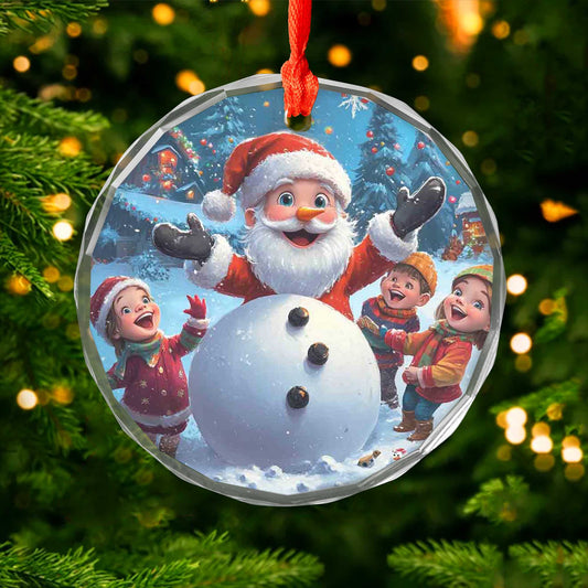 Netecom Festive Santa Claus and Kids Glass Ornament – Christmas Tree Decor with Snowman, Holiday Keepsake, 3 in