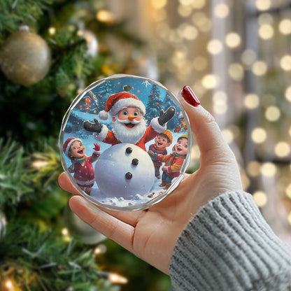Netecom Festive Santa Claus and Kids Glass Ornament – Christmas Tree Decor with Snowman, Holiday Keepsake, 3 in