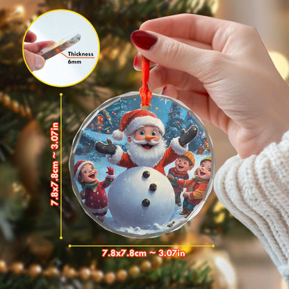 Netecom Festive Santa Claus and Kids Glass Ornament – Christmas Tree Decor with Snowman, Holiday Keepsake, 3 in