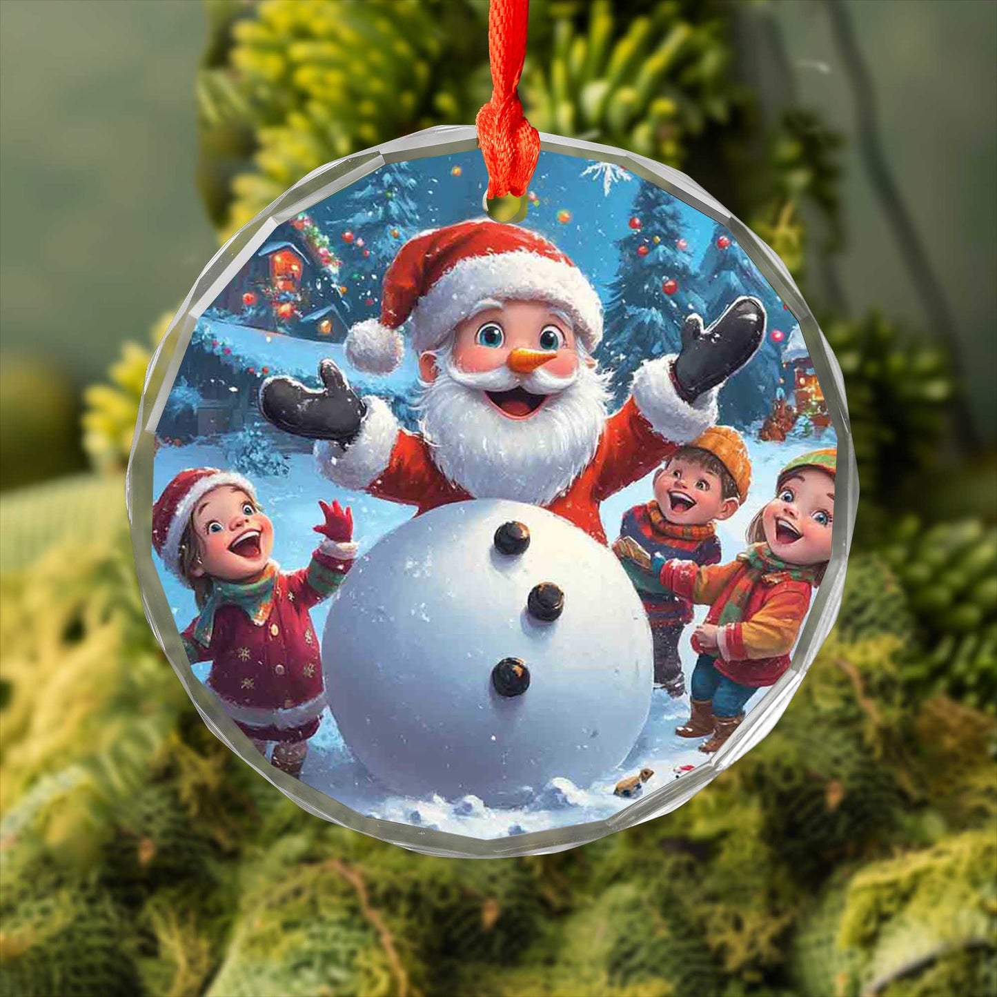 Netecom Festive Santa Claus and Kids Glass Ornament – Christmas Tree Decor with Snowman, Holiday Keepsake, 3 in