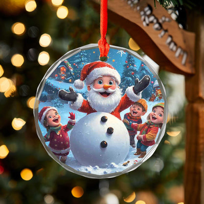 Netecom Festive Santa Claus and Kids Glass Ornament – Christmas Tree Decor with Snowman, Holiday Keepsake, 3 in