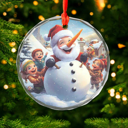 Netecom Santa Claus with Children and Snowman Glass Ornament – Christmas Tree Decoration, Perfect Holiday Gift, 3 in