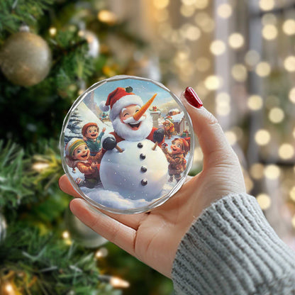 Netecom Santa Claus with Children and Snowman Glass Ornament – Christmas Tree Decoration, Perfect Holiday Gift, 3 in