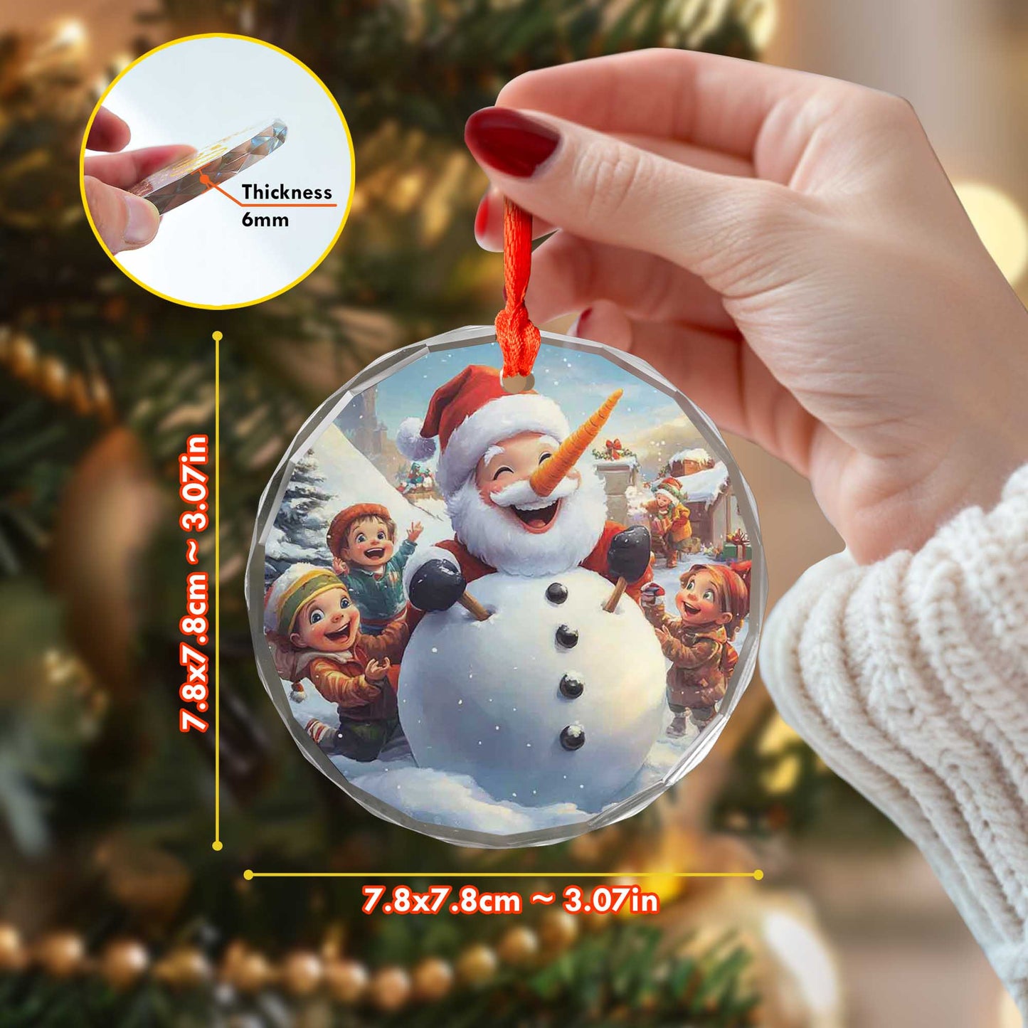 Netecom Santa Claus with Children and Snowman Glass Ornament – Christmas Tree Decoration, Perfect Holiday Gift, 3 in