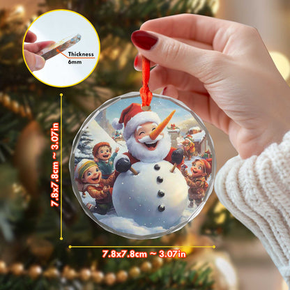 Netecom Santa Claus with Children and Snowman Glass Ornament – Christmas Tree Decoration, Perfect Holiday Gift, 3 in