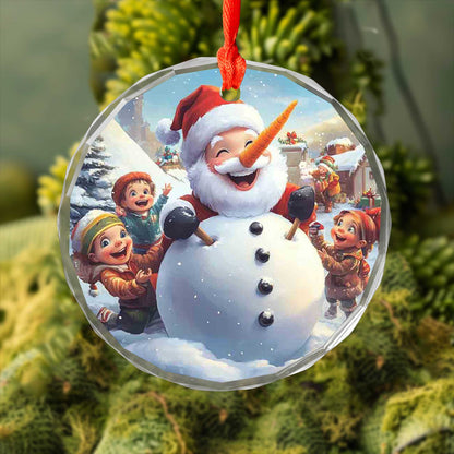 Netecom Santa Claus with Children and Snowman Glass Ornament – Christmas Tree Decoration, Perfect Holiday Gift, 3 in