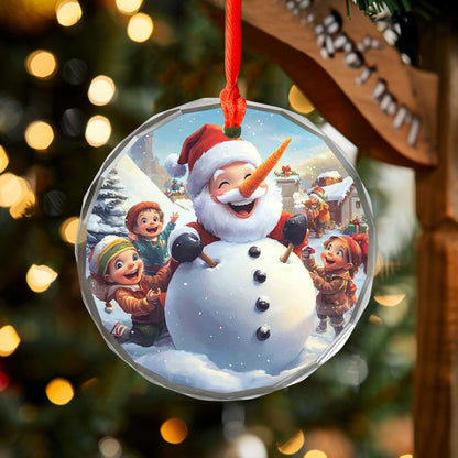Netecom Santa Claus with Children and Snowman Glass Ornament – Christmas Tree Decoration, Perfect Holiday Gift, 3 in