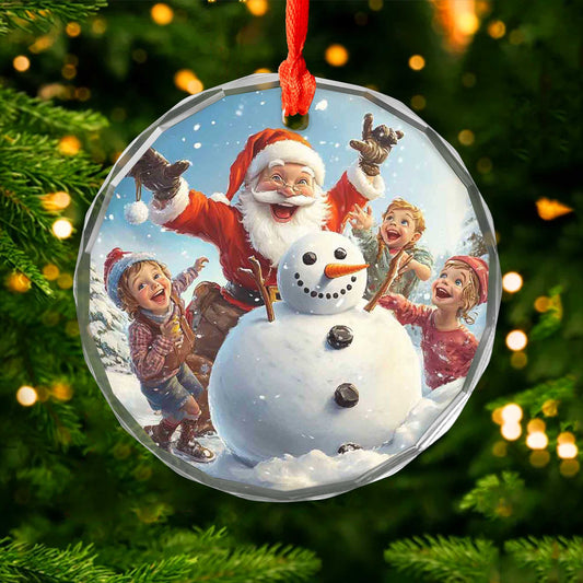 Netecom Santa Claus, Snowman, and Happy Children Glass Ornament – Christmas Tree Decoration, Festive Keepsake, 3 in