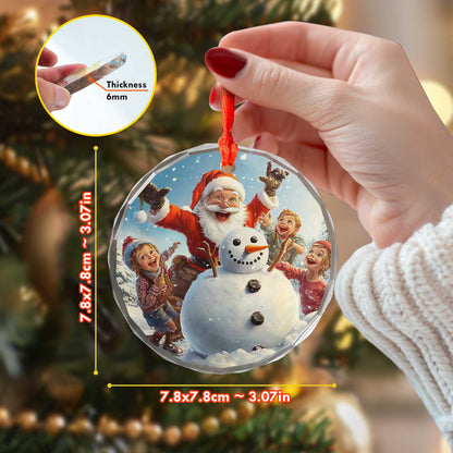 Netecom Santa Claus, Snowman, and Happy Children Glass Ornament – Christmas Tree Decoration, Festive Keepsake, 3 in