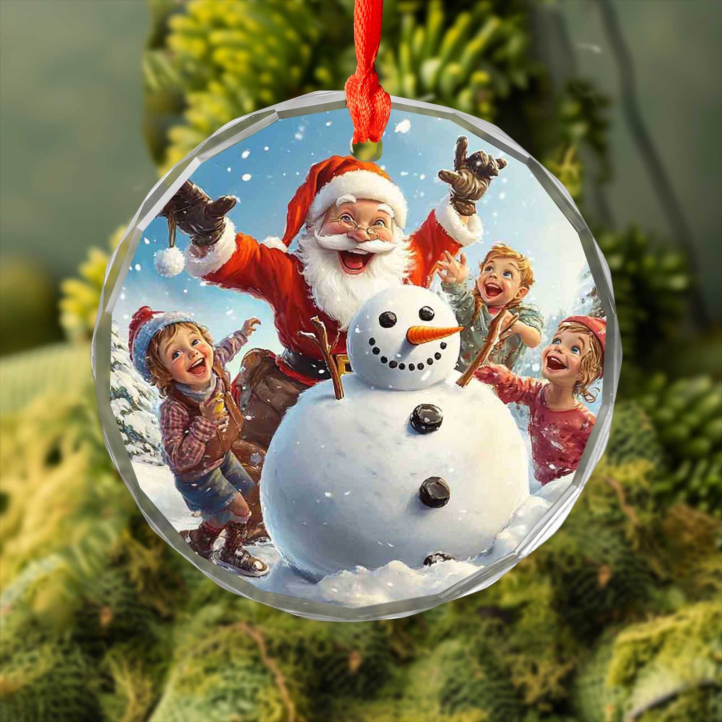 Netecom Santa Claus, Snowman, and Happy Children Glass Ornament – Christmas Tree Decoration, Festive Keepsake, 3 in