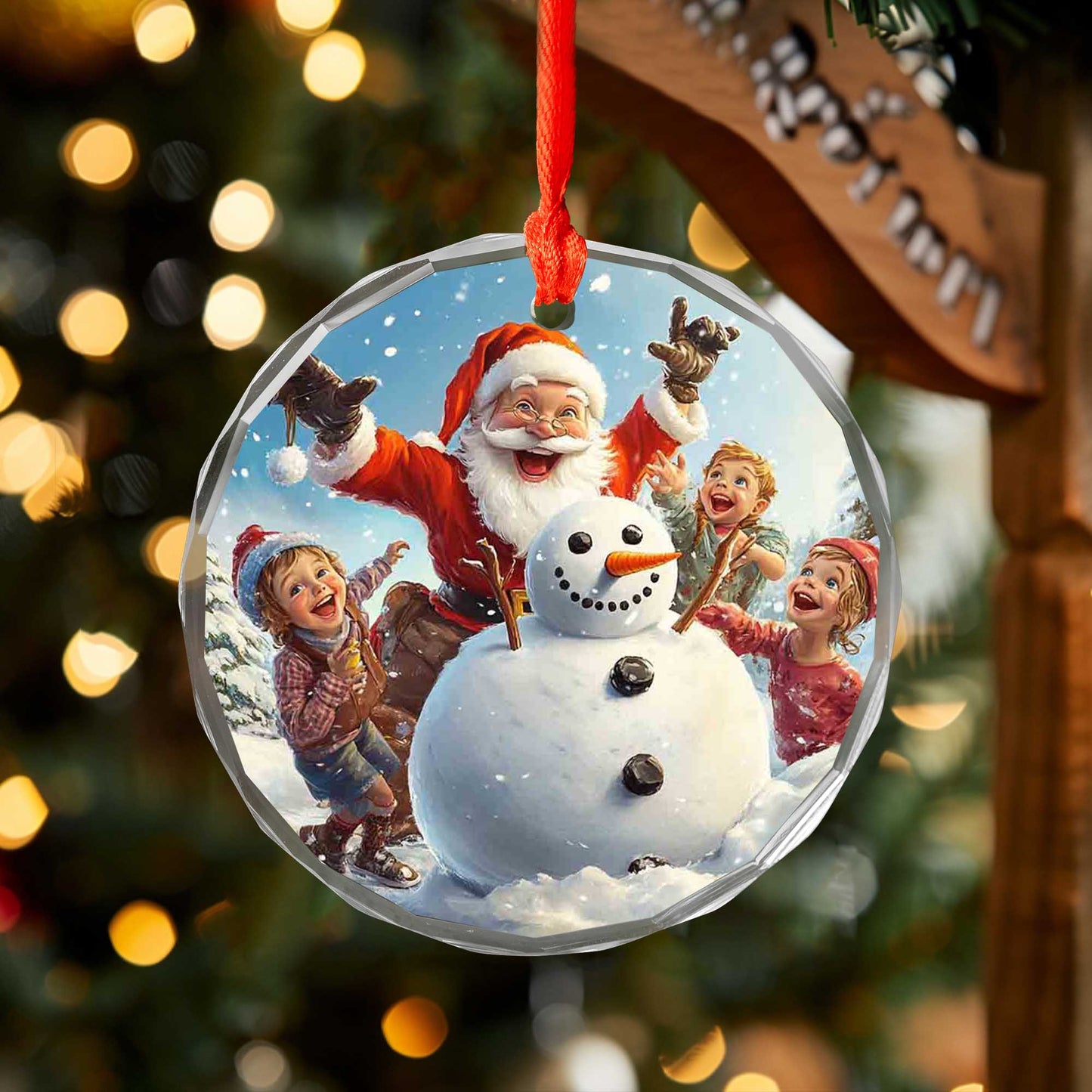 Netecom Santa Claus, Snowman, and Happy Children Glass Ornament – Christmas Tree Decoration, Festive Keepsake, 3 in
