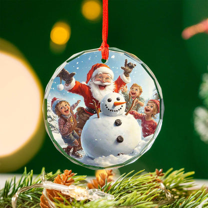 Netecom Santa Claus, Snowman, and Happy Children Glass Ornament – Christmas Tree Decoration, Festive Keepsake, 3 in
