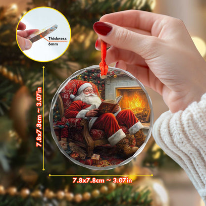 Netecom Santa Claus in Cozy Chair Glass Ornament – Christmas Tree Decor with Fireplace, Seasonal Keepsake, 3 in