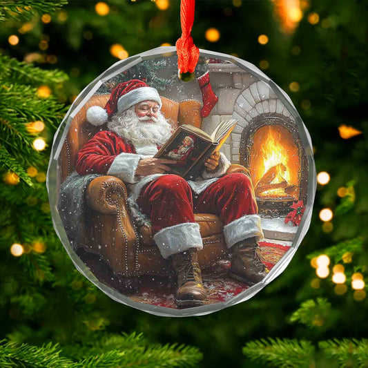 Netecom Santa Claus Enjoying a Book Glass Ornament – Christmas Tree Decoration, Perfect Seasonal Keepsake, 3 in