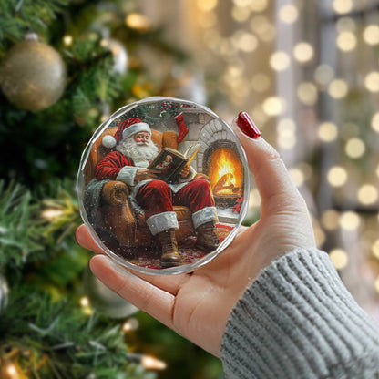 Netecom Santa Claus Enjoying a Book Glass Ornament – Christmas Tree Decoration, Perfect Seasonal Keepsake, 3 in
