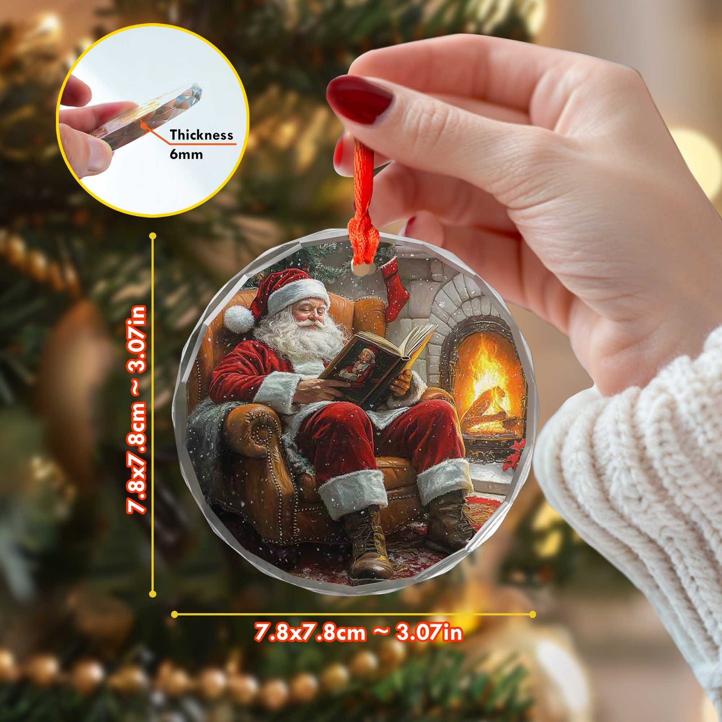Netecom Santa Claus Enjoying a Book Glass Ornament – Christmas Tree Decoration, Perfect Seasonal Keepsake, 3 in