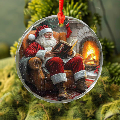 Netecom Santa Claus Enjoying a Book Glass Ornament – Christmas Tree Decoration, Perfect Seasonal Keepsake, 3 in