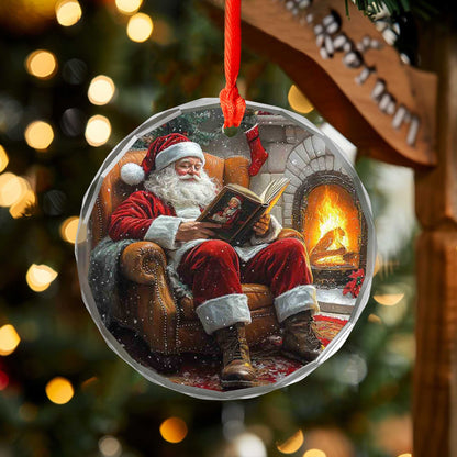 Netecom Santa Claus Enjoying a Book Glass Ornament – Christmas Tree Decoration, Perfect Seasonal Keepsake, 3 in