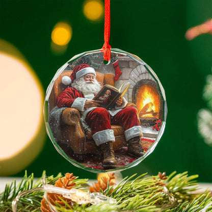 Netecom Santa Claus Enjoying a Book Glass Ornament – Christmas Tree Decoration, Perfect Seasonal Keepsake, 3 in