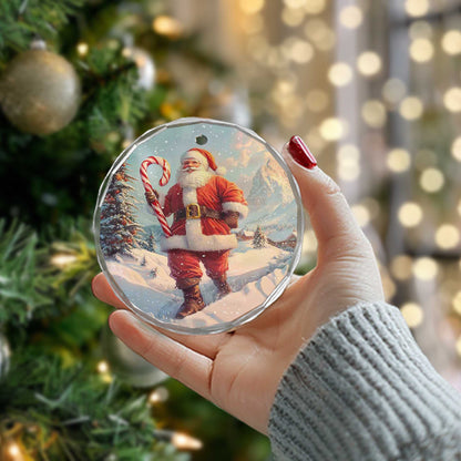 Netecom Santa Claus with Candy Cane Glass Ornament – Christmas Tree Decoration, Holiday Keepsake Gift, 3 in