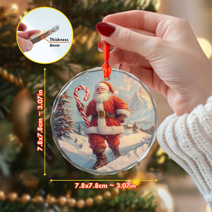 Netecom Santa Claus with Candy Cane Glass Ornament – Christmas Tree Decoration, Holiday Keepsake Gift, 3 in