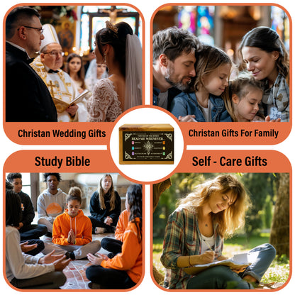 Virtues of the Spirit Bible Verses Wooden Box with Walnut Cross – 150 Color-Coded Christian Scriptures for Empathy, Honesty, Diligence & Positivity