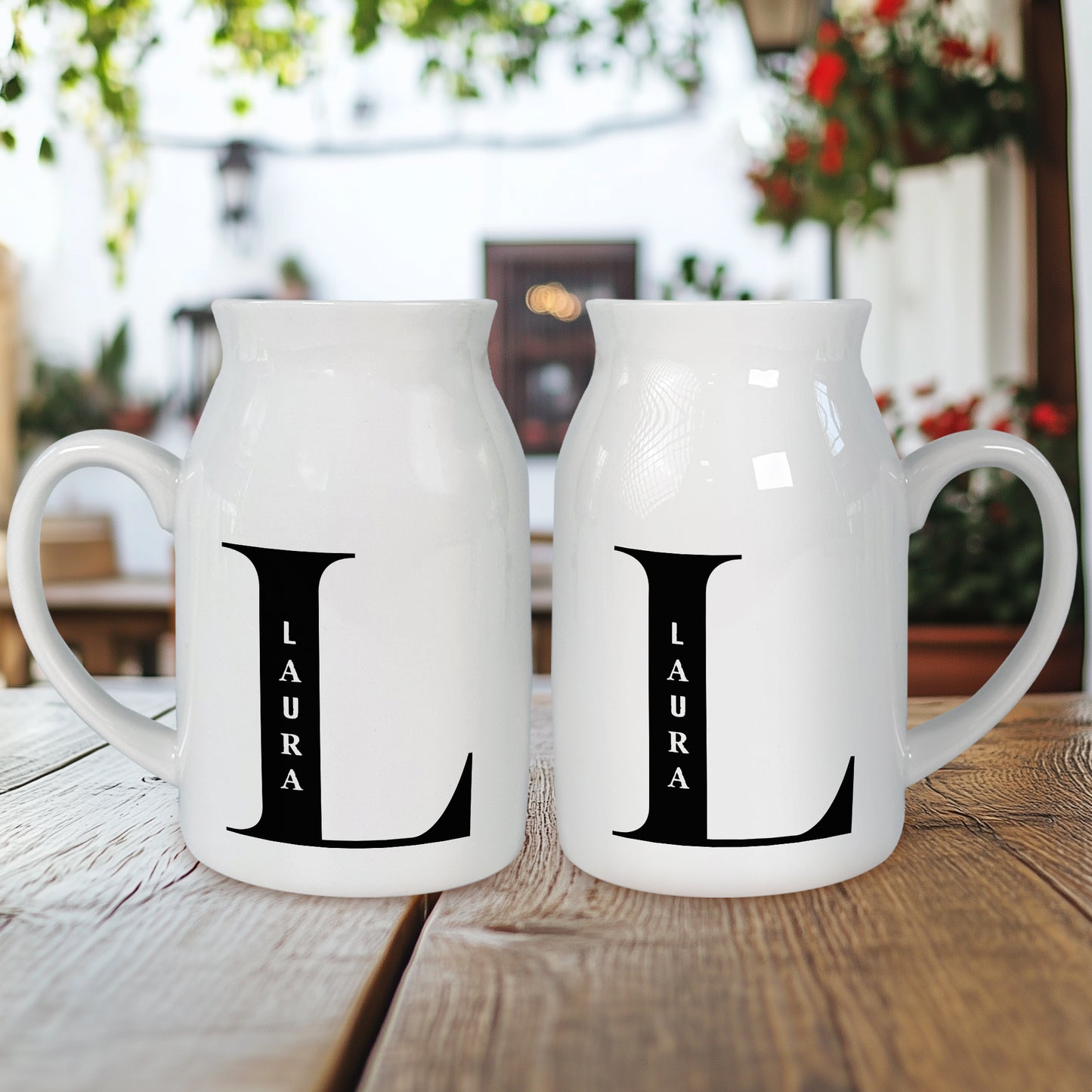 Netecom Personalized Ceramic Pitcher Vase with Custom Gold Floral Letter and Name, Elegant Home Decor Gift for Christmas, Mother’s Day, or Housewarming