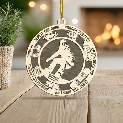 Netecom Personalized Snowboarder Ornament – Custom Wooden Snowboarding Holiday Decoration with Name & Snowboarding Terms