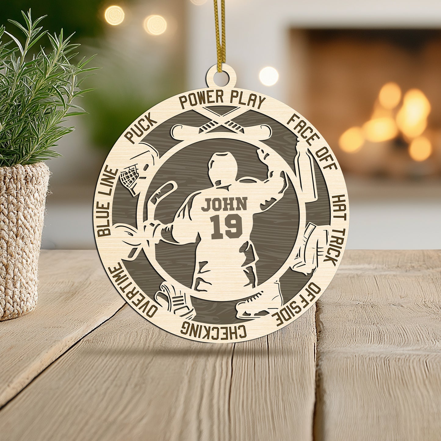 Netecom Custom Hockey Ornament – Personalized Wooden Ornament with Player Name & Hockey Terms – Perfect Christmas Gift