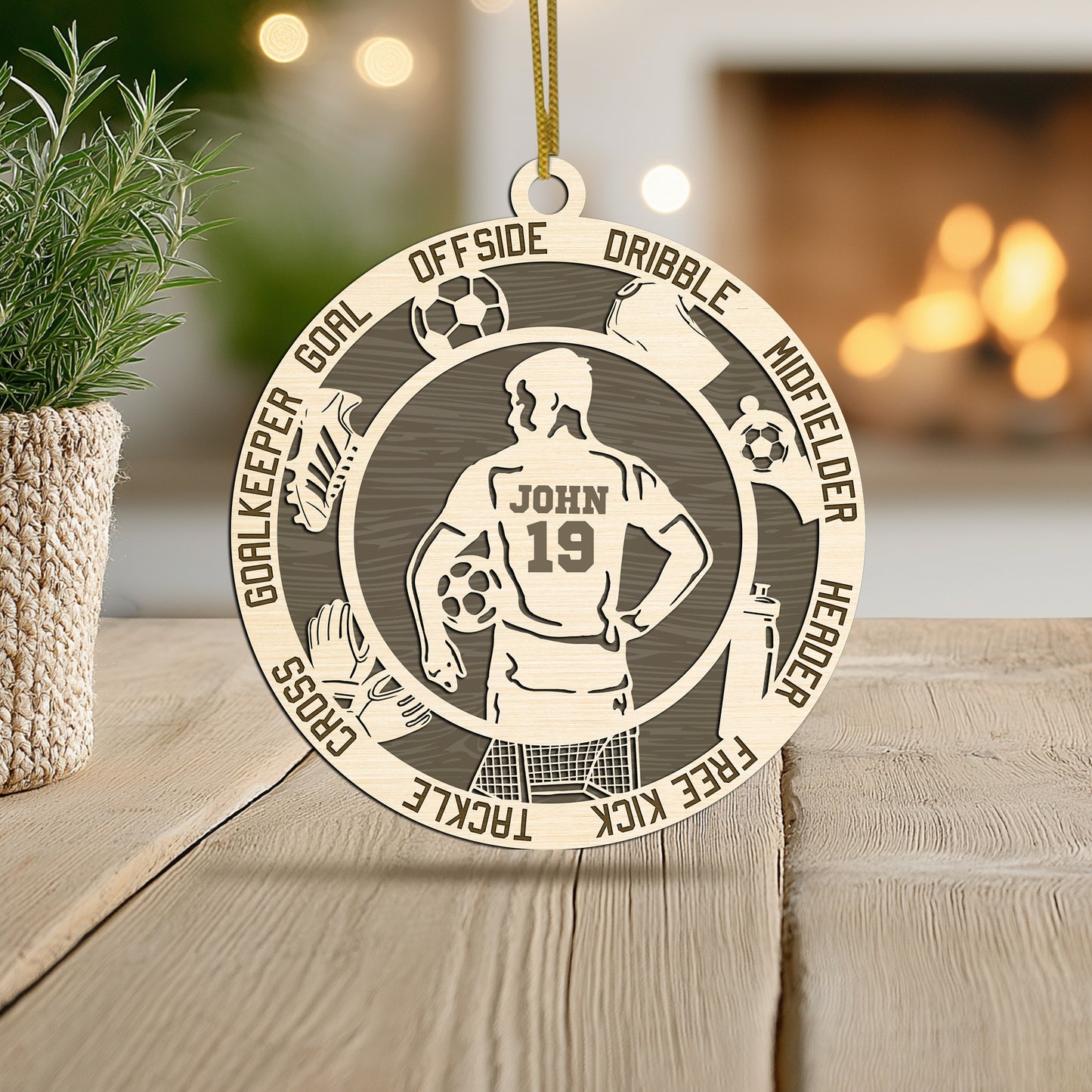 Netecom Personalized Soccer Ornament – Custom Wooden Ornament for Players & Fans – Soccer Terms & Christmas Gift
