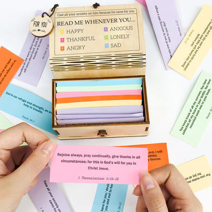 Netecom Handmade Wooden Bible Verse Cards Box Set 150 pcs – Read Me When Scripture Prayer Cards with Red Bible-Style Box, Christian Gift for Women, Men