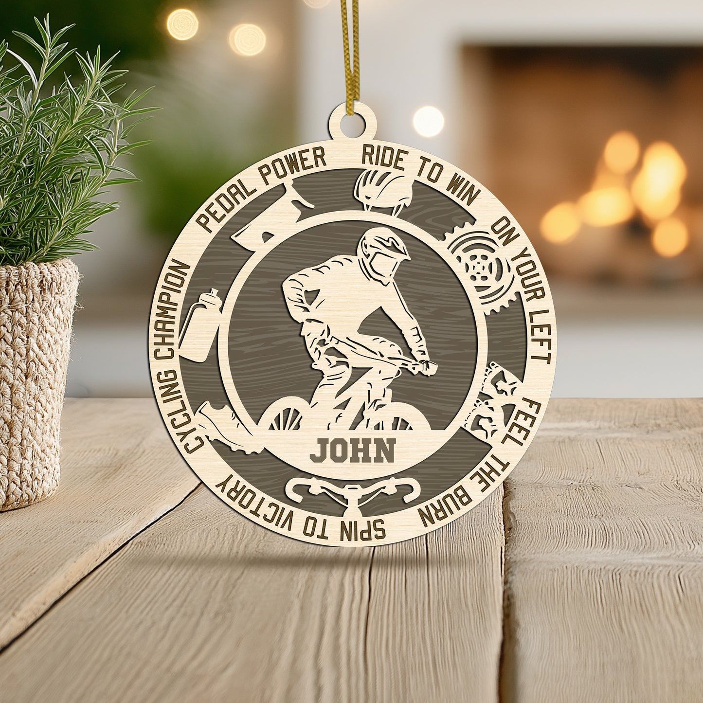 Netecom Personalized Custom Cycling Ornament – Personalized Wooden Mountain Biker Design with Custom Name & Bike Lingo