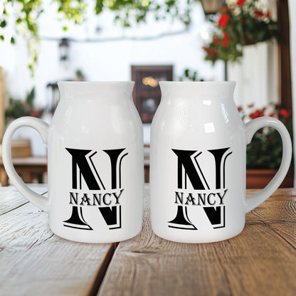 Netecom Gold Letter Monogram Ceramic Vase with Custom Name, Charming Floral Jug for Holiday Home Décor and Gift Giving