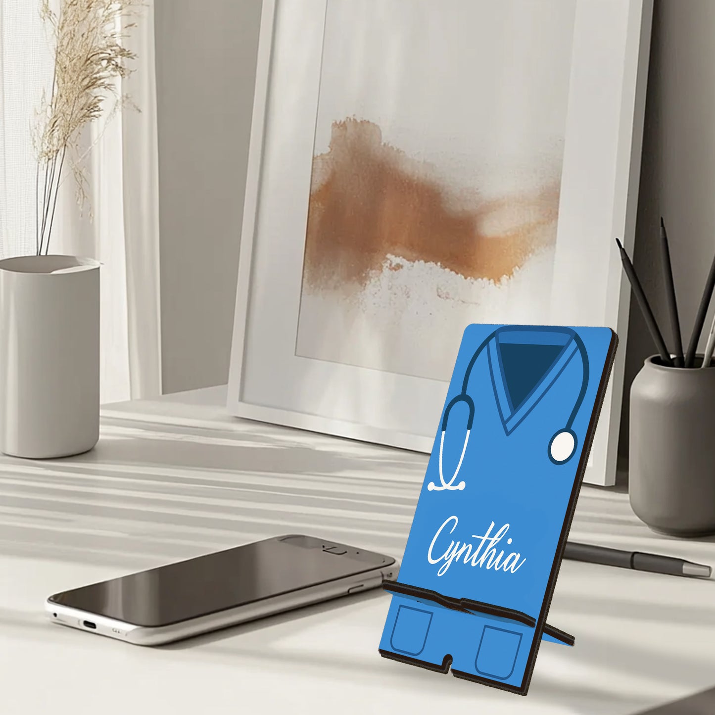 Netecom Custom Phone Stand with Personalized Name, Nurse-Themed Style for Desk or Office Use - Perfect Gift for Healthcare Workers