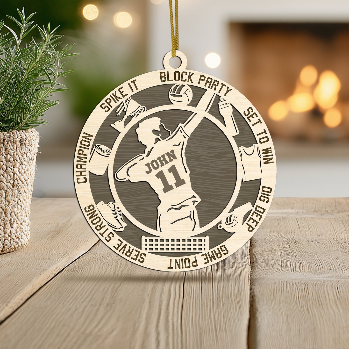 Netecom Sports Christmas Ornament for Volleyball Players – Personalized Wooden Keepsake with Custom Name & Number