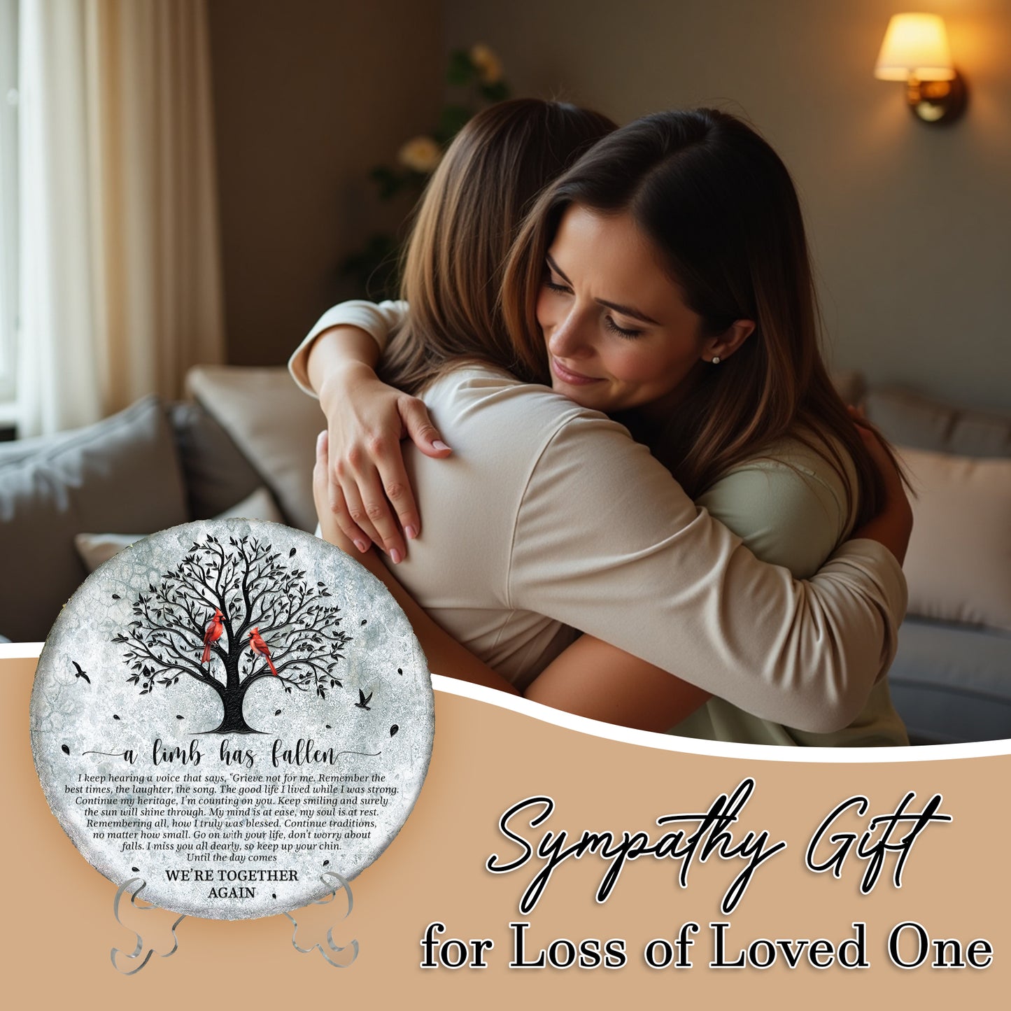 Netecom Memorial Stone Plaque – “A Limb Has Fallen” Round Garden Decoration with Cardinals