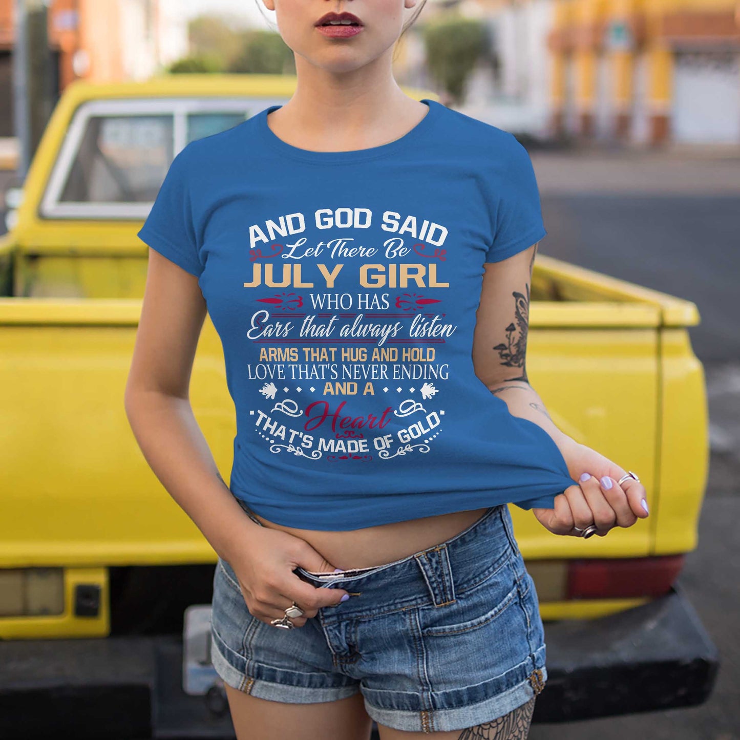 Netecom And God Said Let There Be July Girl T-Shirt, Who Has Ears That Always Listen Arms That Hug And Hold Love That’s Never Ending And A Heart That’s Made Of Gold, Inspirational Gift for Women