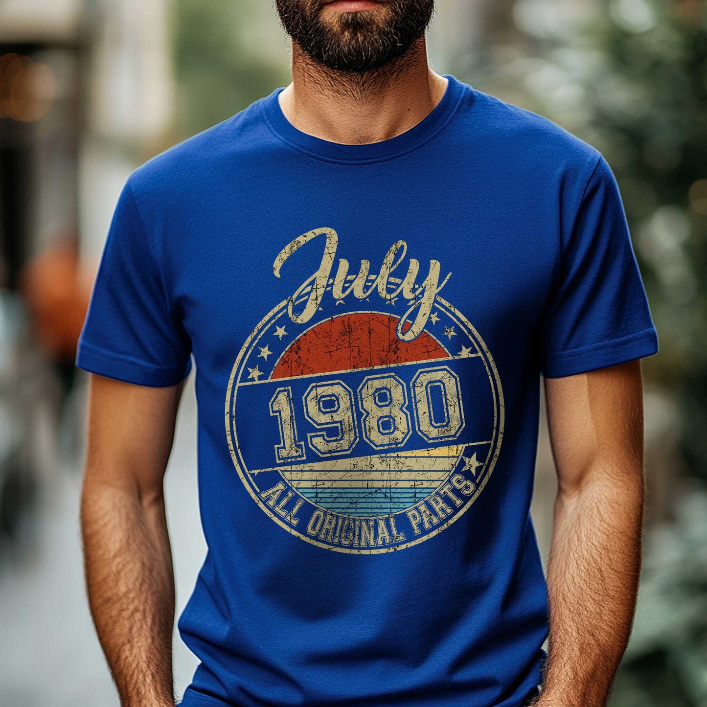 Netecom July 1980 All Original Parts T-Shirt, Retro Birthday Shirt for Men, Perfect Gift for July Birthday