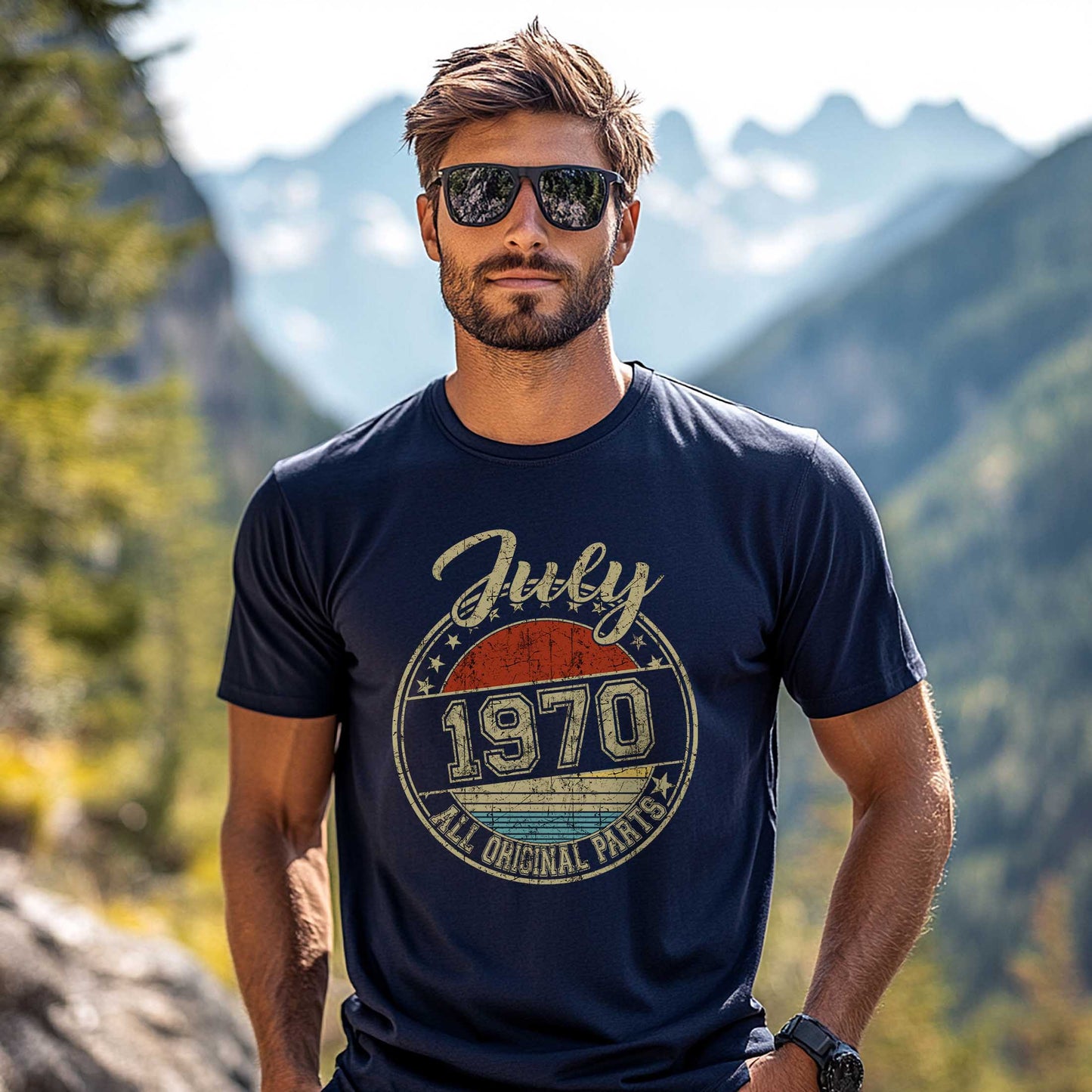 Netecom July 1970 All Original Parts T-Shirt, Retro Birthday Shirt for Men, Perfect Gift for July Birthday
