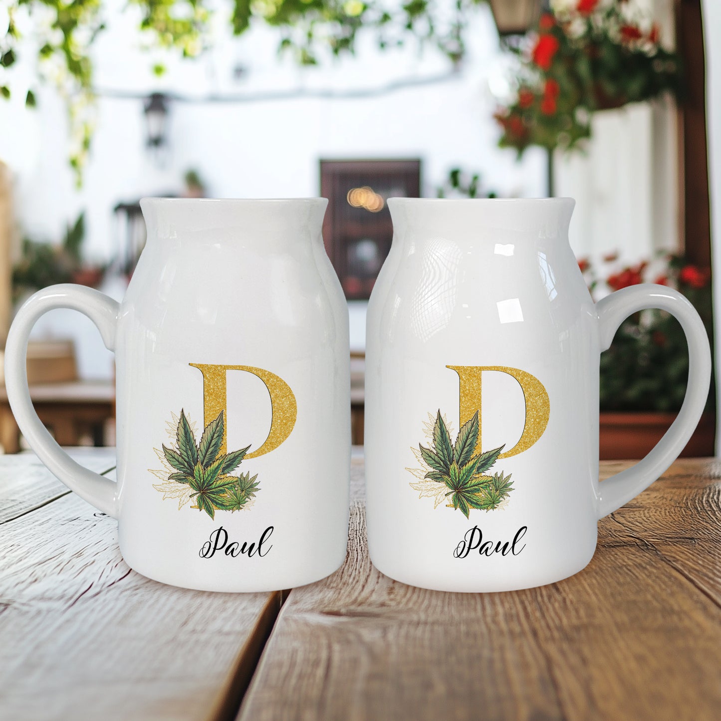 Netecom Personalized Ceramic Flower Pitcher with Gold Initial, Timeless Farmhouse Decor Gift for Mother’s Day, Anniversary, or Christmas