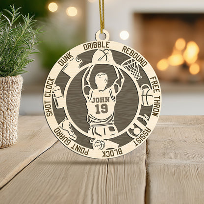 Netecom Custom Basketball Ornament – Personalized Wooden Ornament with Player Name & Action Terms