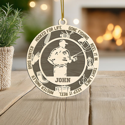 Netecom Personalized Custom Fishing Ornament – Personalized Wooden Fishing Design with “Gone Fishing” & Custom Name