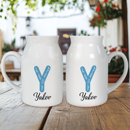 Netecom Customized Floral Ceramic Jug Vase with Gold Letter and Name, Perfect Gift for Valentine’s Day, Wedding, or Birthday Celebration