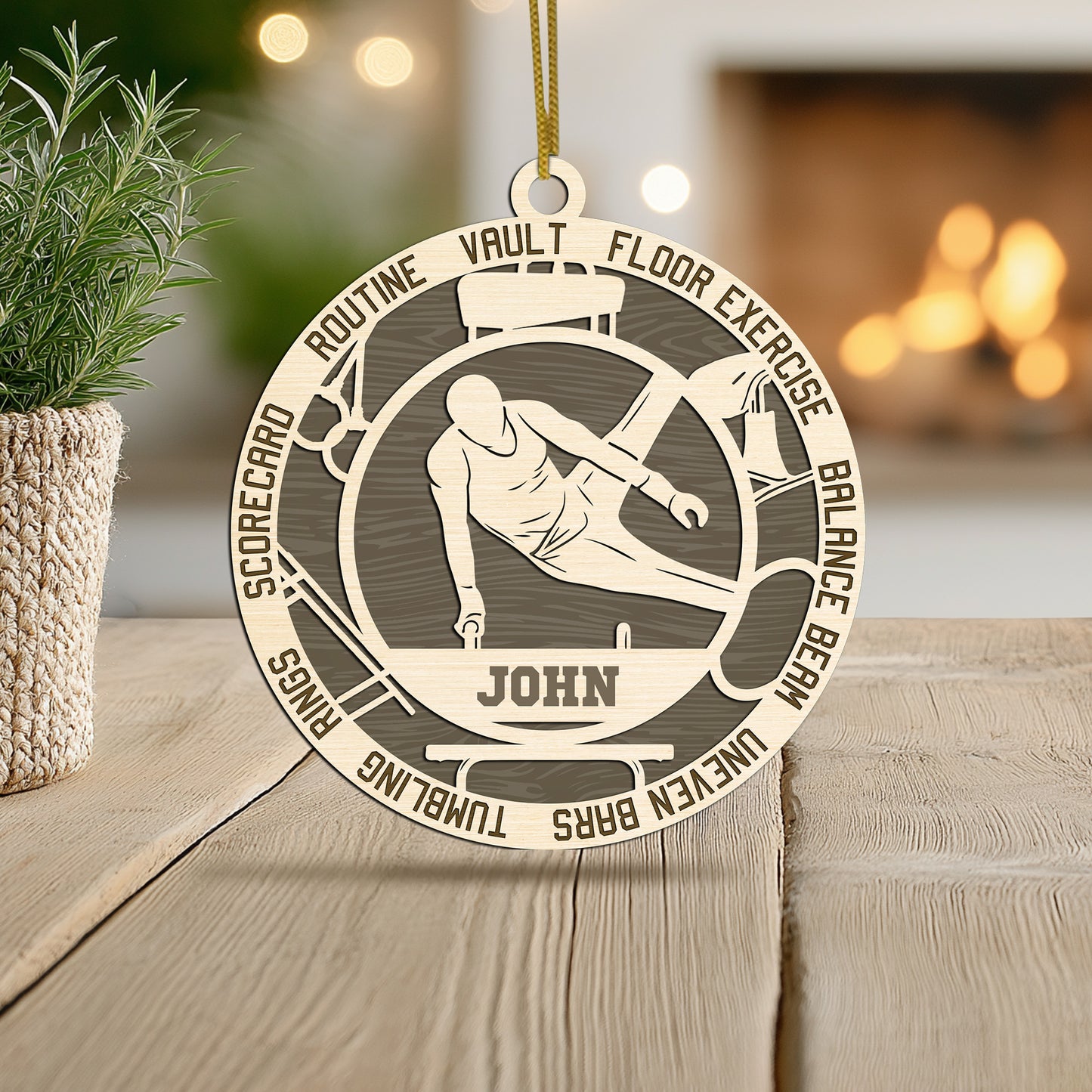 Personalized Custom Gymnastics Ornament – Personalized Wooden Ornament for Gymnasts with Name & Artistic Gymnastics Terms