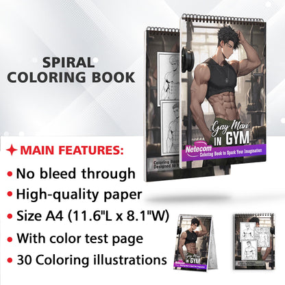 Gay Man In Gym Spiral Bound Coloring Book: Celebrate Gay Men's Wellness with 30 Pages of Coloring Delights, Depicting their Journey to Health and Happiness