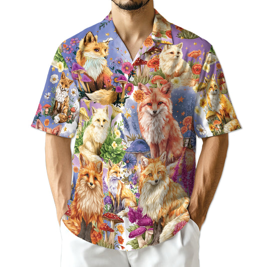 Netecom Fox Into Spring Hawaiian Shirt for Men, Fox Lover Gifts, Animal Summer Beach Aloha Button Down Shirts