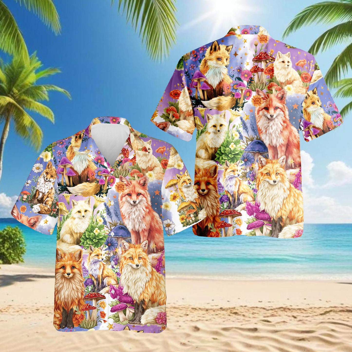 Netecom Fox Into Spring Hawaiian Shirt for Men, Fox Lover Gifts, Animal Summer Beach Aloha Button Down Shirts