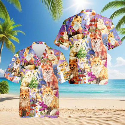 Netecom Fox Into Spring Hawaiian Shirt for Men, Fox Lover Gifts, Animal Summer Beach Aloha Button Down Shirts