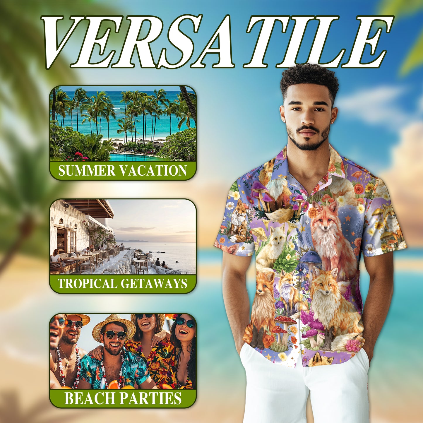 Netecom Fox Into Spring Hawaiian Shirt for Men, Fox Lover Gifts, Animal Summer Beach Aloha Button Down Shirts